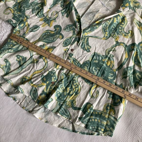 Zara Top Linen blend oversize shirt top Beach Boho Paisley Coastal Women's L - Picture 8 of 12